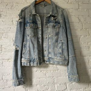 Free people distressed over size Jean jacket